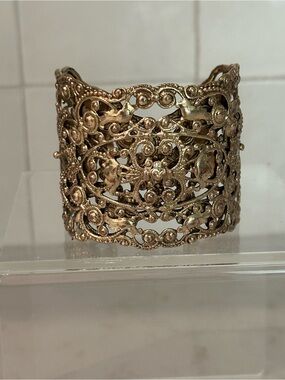 Virgins Saints & Angels Gold Filigree Cuff Bracelet - Gold